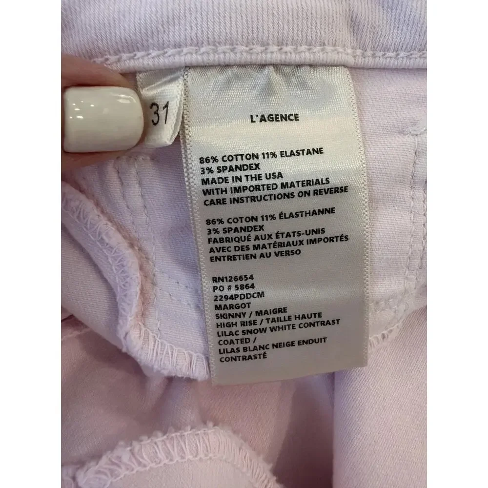 L’Agence Coated Margot Cropped Skinny Jeans in Lilac Snow - Size 10